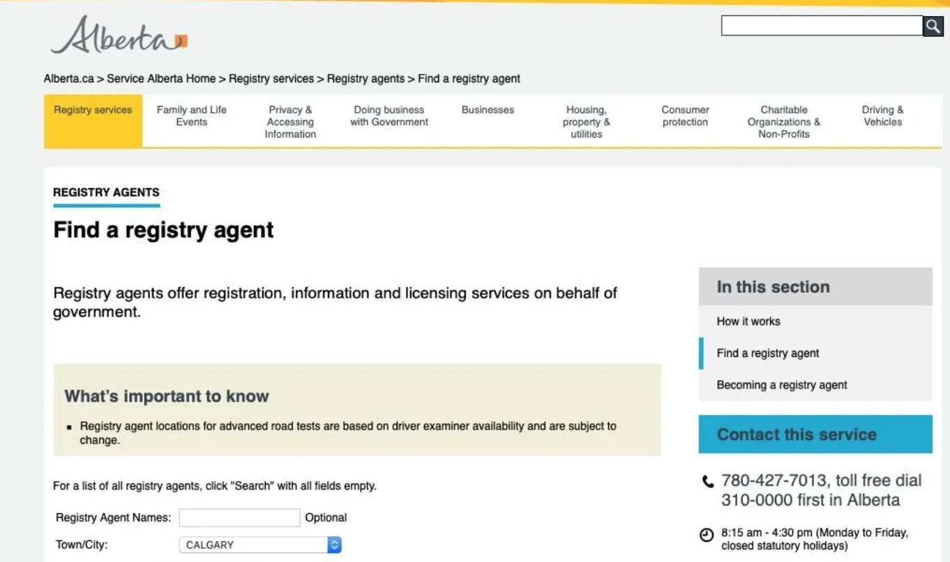 卡尔加里（阿尔伯塔省）的登记中心（代理）--Registry Agent